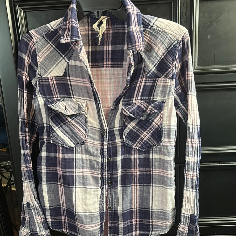Seven7 Blue and Pink Plaid Shirt